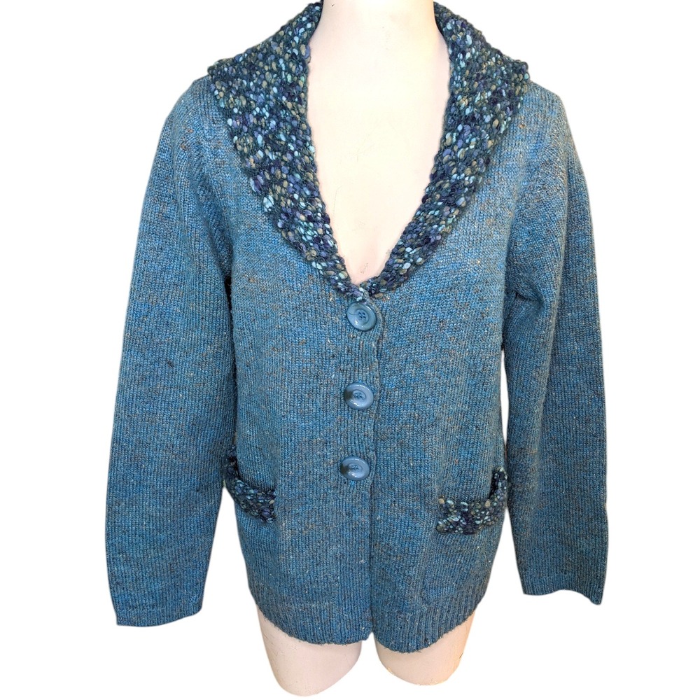 Christopher & Banks Chunky‎ Blue Cardigan Sweater Womens Large Lagenlook Boucle
